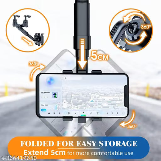 XJIL Car Rearview Mirror Phone Holder Mount 360 Degree Adjustable and Retractable, Universal 360° Car Rearview Mirror Mount Stand Holder, Mobile Holder for Car Compatible with All Mobile Phones
