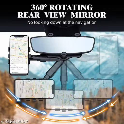 XJIL Car Rearview Mirror Phone Holder Mount 360 Degree Adjustable and Retractable, Universal 360° Car Rearview Mirror Mount Stand Holder, Mobile Holder for Car Compatible with All Mobile Phones